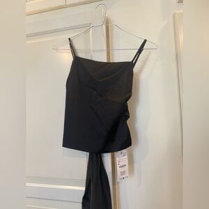 Zara Black Tie Back Crop Top Satin-Feel